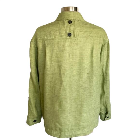 Coldwater Creek Chartreuse Lime Green 100% Linen Jacket Petite LG Spring Casual - Picture 6 of 14